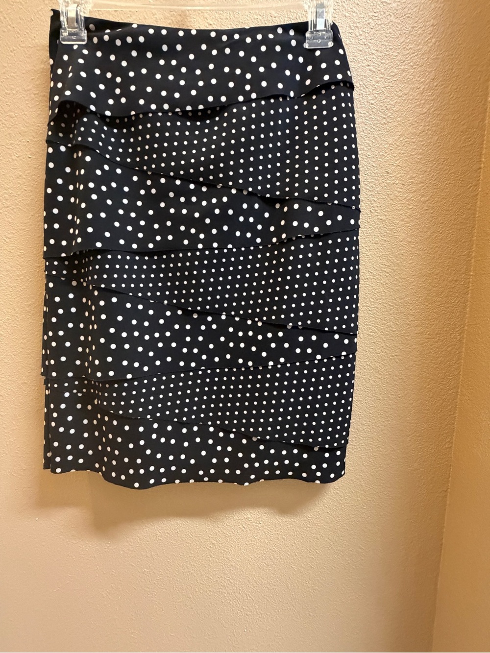White House Black Market Black and White Polka Dot Tiered Pencil Skirt